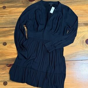 Banana Republic Black Long-Sleeve Pleated Waist Dress